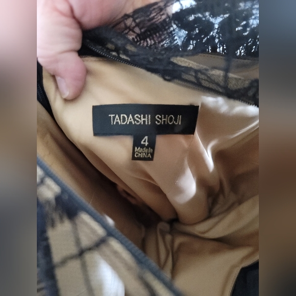 Tadashi Shoji Embroidered Tulle and Sequin Lace Gown 4 Black Sheer Lattice Tulle - Picture 11 of 13